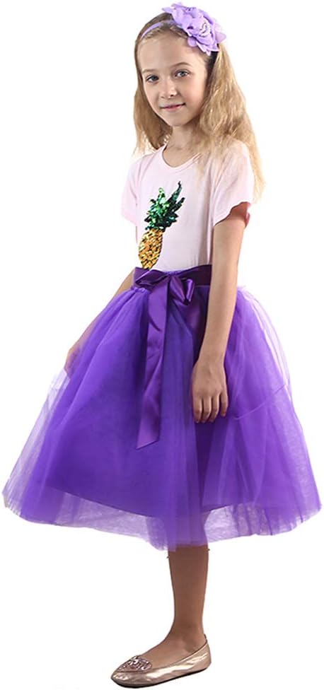 Girls Tulle Skirt Tutu Dancing Dress 5-Layer Fluffy with Ribbon