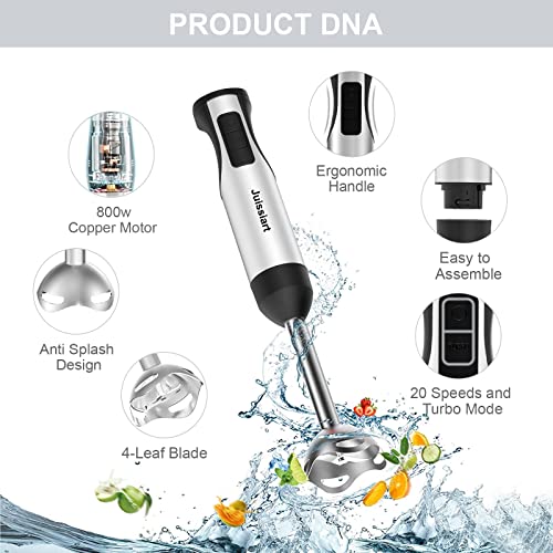 Immersion Hand Blender,5 in1 Emulsion Blender 800W 20 Speed, 500ML