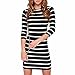 YXTech Women Summer Striped Sexy Dress 3/4 Sleeve Casual Knee Length Dress (M, Black)