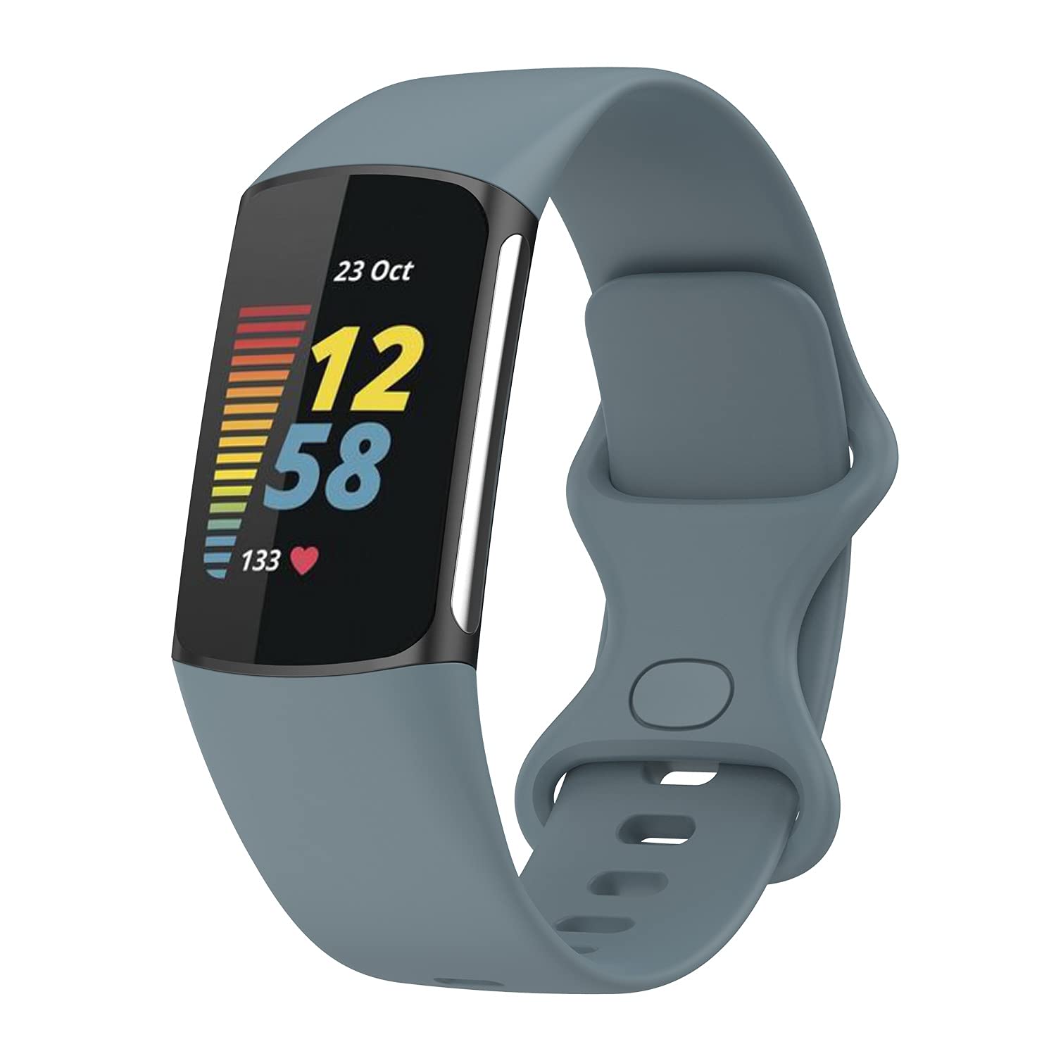 Wownadu Straps Compatible for Fitbit Charge 5 / Charge 6 Strap Men Women,Accessories Sport Silicone Replacement Wristband Steel Blue, S (No watch)