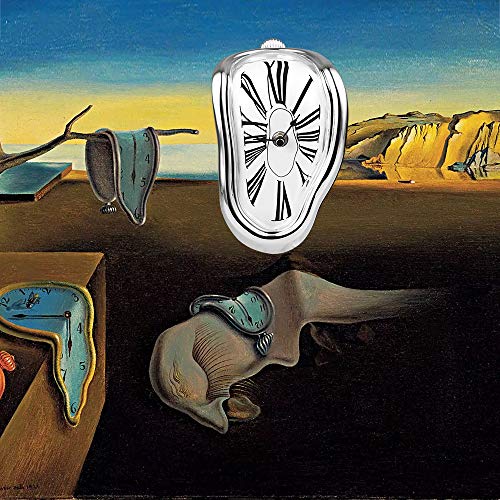 FAREVER Melting Clock, Salvador Dali Watch Melted Clock for Decorative Home Office Shelf Desk Table Funny Creative Gift, Silver