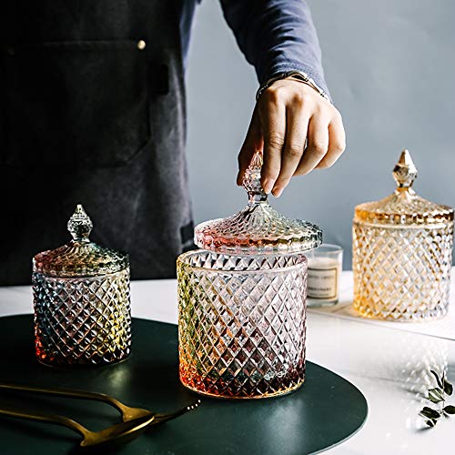 YOUDirect Apothecary Jar, 20 OZ Glass Qtip Holder with Lid, Luxurious Crystal Canister Bathroom