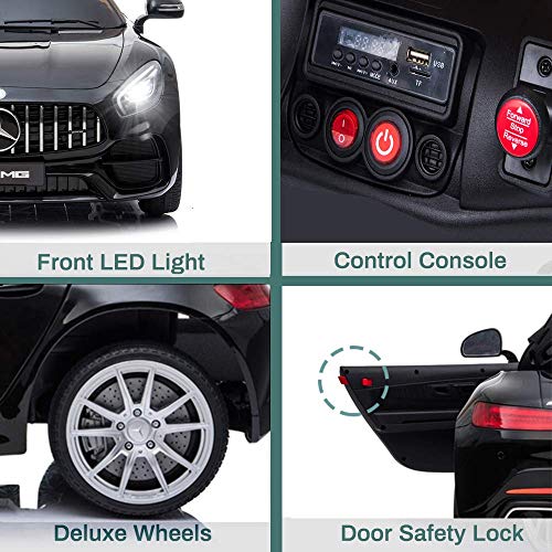 JOYBASE 12V Electric Ride On Car, Licensed Mercedes Benz Cars for Kids with Remote Control, LED Lights, Music Player, Adjustable Seat Belt, 3 Speed, Black