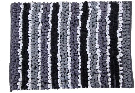 Castle Hill 100%Chunky Chenille Bath Rug with Spray Latex Backing. 24x40  Black/White/Ash Color