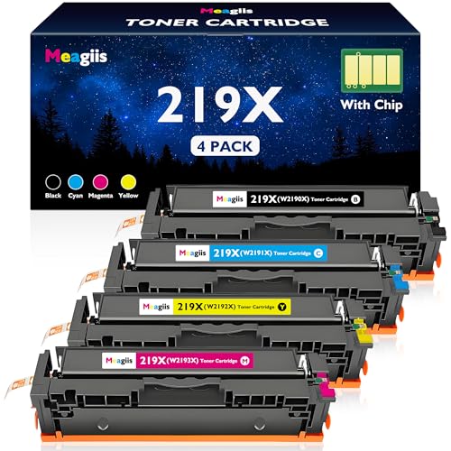 Meagiis 219X with Chip 3200/2500 Pages High Yield Toner Compatible for HP 219X 219A Toner for HP Color LaserJet Pro 3202DN 3202DW MFP 3302FDW 3302SDW 3302FDN 3302FDWG 3302SDWG 3302FDNG (4 Pack)