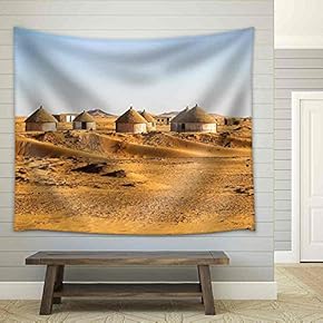 Nubian Village on The Way from Dongola to Khartoum in Sahara Desert - Fabric Wall Tapestry Home Decor - 51x60 inches