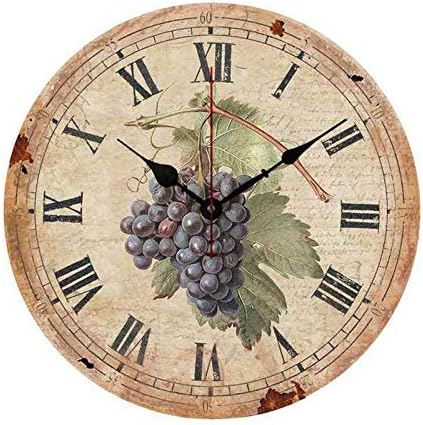 Moonluna Old Styled Grape with Black Roman Numerals Rustic Wall Clocks for Living Room Decor Kids Room Boys Girls Playroom 12 Inches