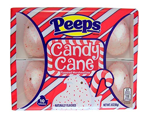 Peeps Candy Cane Flavored Marshmallow Christmas Candy Chicks, 10 Count, Pack of 3