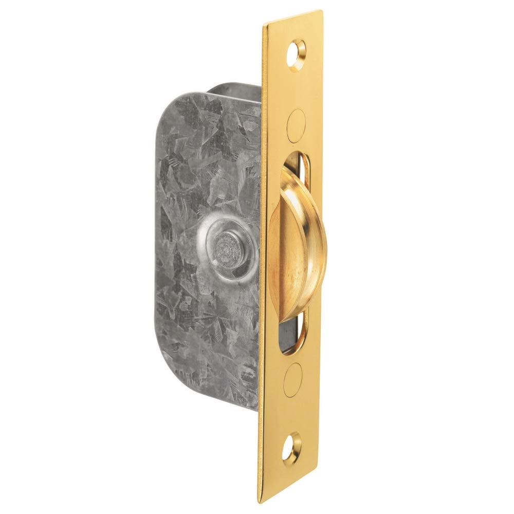SASH WINDOW AXLE PULLEY NO 3 SQUARE POLISHED BRASS FOREND WITH BRASS WHEEL