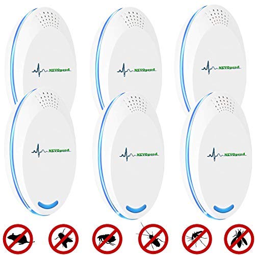 NevoProd Ultrasonic Pest Repellent - Set of 6 Non-Toxic Pest Repellent Plug in, Pest Control Ultrasonic Repellent for Mosquitos, Spiders, Rats, Insects, Flies, Mouse