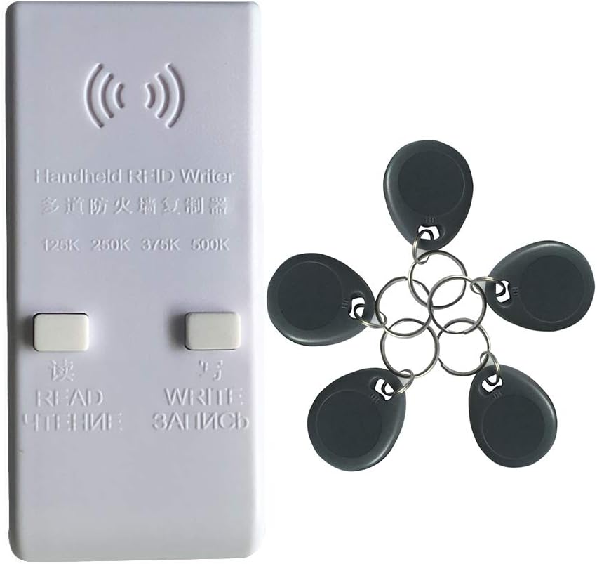 RFID Reader Writer Card Copier for 1326 Family 125KHz Proximity Cards and EM ID Card + 5Pcs Writable Keyfobs (H-ID Card Copier)
