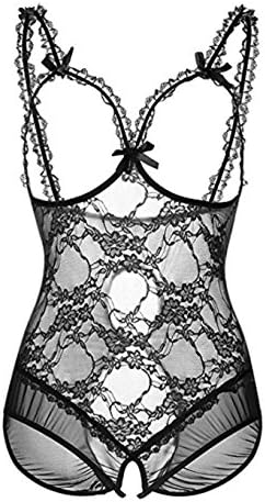 Laswumen Women's Lace Lingerie One Piece Open Cup Crotchless Teddy Bodysuit