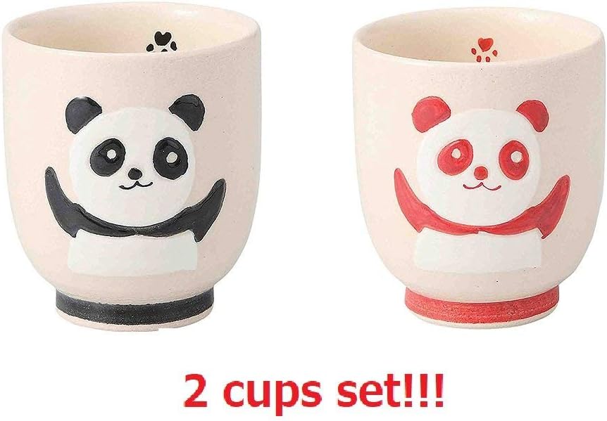 [2 cups set] Saikai pottrey Hasami Pottery Japanese Teacup Yunomi Black & Red Panda 70442 & 70443