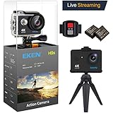 EKEN H9s Action Camera Live Streaming 4K WiFi Ultra HD Waterproof Sports Camera 2 Inch LCD Screen with 2 Rechargeable 1050mAh Batteries and Charging Dock Free Bicycle Handlebar including 11 PCS Mounts