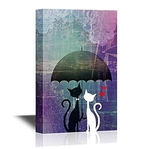 Romantic Black and White Cats Under an Umbrella...