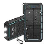Hiwill Solar Charger 12000mah, Waterproof IP67 Portable Solar Phone Charger, Dual USB Solar Power Bank Input 2.0A MAX External Battery Charger with 2 LED Flashlight for Outdoors-with SoS Modes