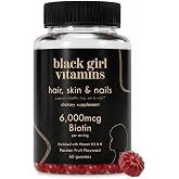 Black Girl Vitamins - Hair, Skin, and Nails Gummies with Biotin (6000 mcg), Zinc, Gelatin Free, Vitamin A, and Vitamin E - Gluten-Free. Made in The USA (Passion Fruit, 60 Count) 30 Day Supply