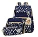 Weilong Teens School Backpack Set Canvas Girls School Bags, Bookbags Set of 3 (Star, Dark Blue)