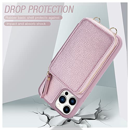 ZVE iPhone 13 Pro Max Crossbody Wallet Case, Zipper Phone Case with