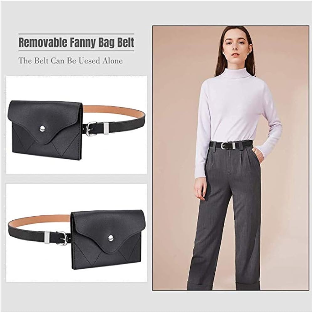 Famhome Women leather fanny pack, removable Belt with MINI Purse Travel Cell Phone Bag, Simple-black - Image 4
