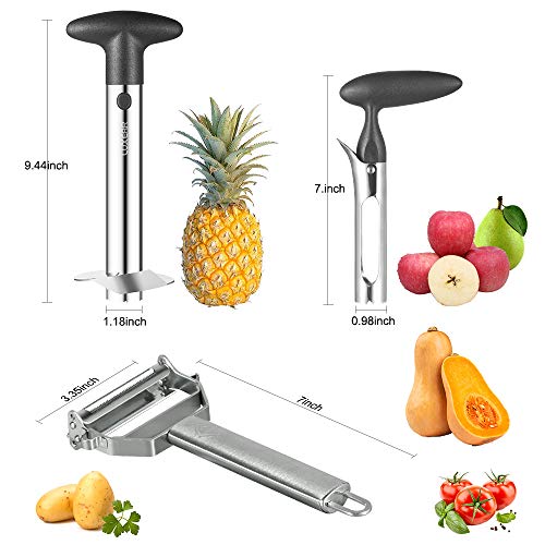 Pineapple Corer Apple Corer Remover Peeler Set LUXEAR Trio Peeler Set Multi-Functional Manual Stainless Steel Kitchen fruit peeler set Essentials for Home and Kitchen Set of 3