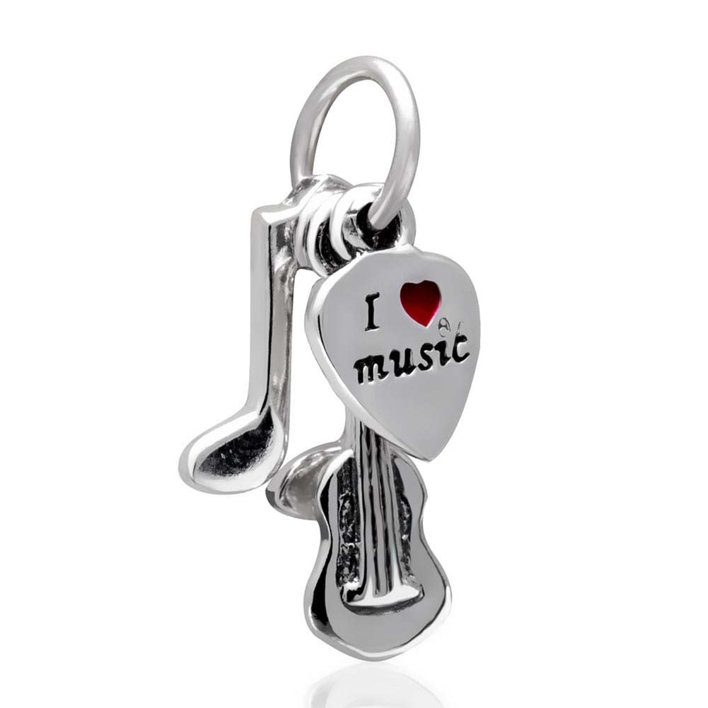 Guitar Charm 925 Sterling Silver I Love Music Charm Art Charm Birthday Charm for Pandora Charm Bracelet