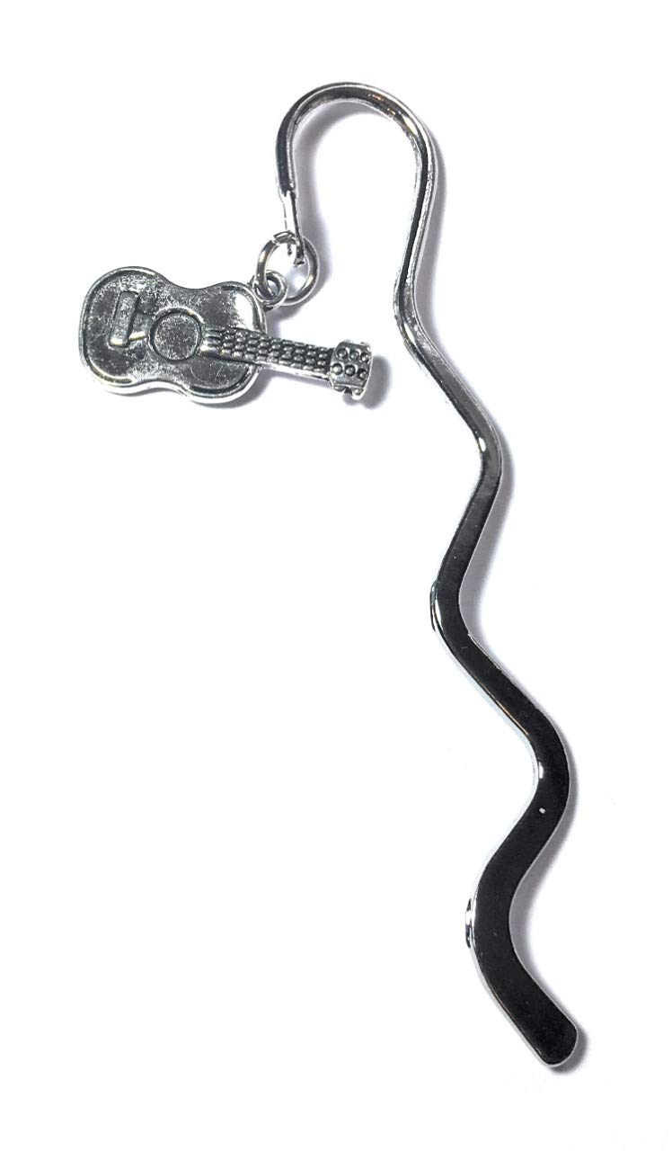 FizzyButton Gifts Silver Tone Mini Bookmark with Acoustic Guitar Style 2 Silver Tone Charm in Gift Bag