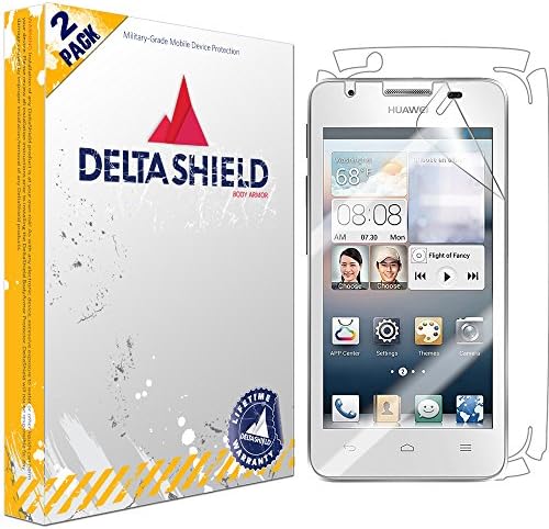 Huawei Ascend G510 Screen Protector [2-Pack], DeltaShield BodyArmor Full Coverage Back + Front Screen Protector for Huawei Ascend G510 Military-Grade Clear HD Anti-Bubble Film