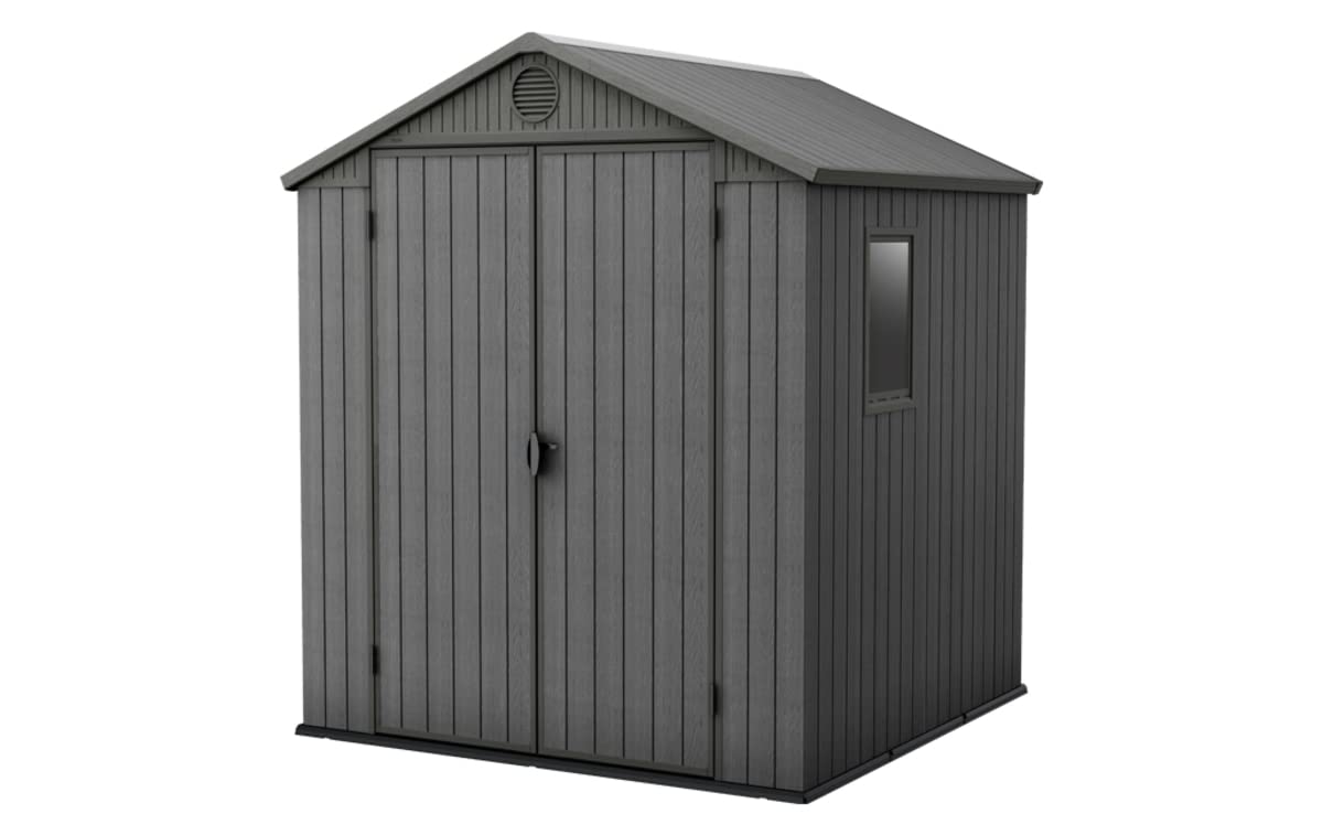 Keter Gerätehaus Darwin 6x6, Grau, Außenmaße 190x183x221cm, wartungsfrei, wetterfest, wasserdicht, mit Unterboden