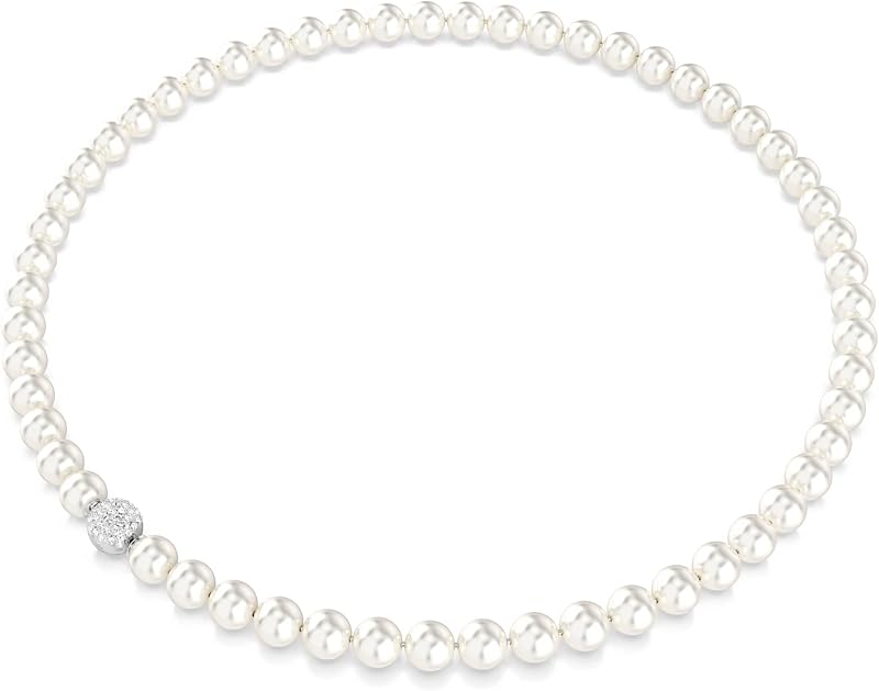 Collana Matrix, Crystal Pearl, Bianca, Placcato rodio