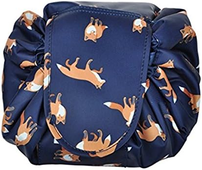 Portable Drawstring Cosmetic Bag Large Capacity Lazy Travel Makeup Pouch magic Toiletry Bag for Womens Girls,Dark Blue Fox