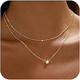 Hothrty Layered Gold Necklace for Women Trendy 14K Gold Plated Heart CZ Pendant Layered Gold Necklaces Set Coin Choker Necklaces Simple Circle Cubic Zirconia Pearl Necklace Stack Herringbone Paperclip Chain Jewelry Set