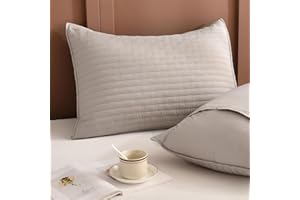 Lady Ann Cotton Quilted Pillow Shams Queen Size, 20" x 30" Linen Feel Pillow Covers Set of 2 for Bed, Soft & Cozy Breathable Decorative Pillowcase for All Season