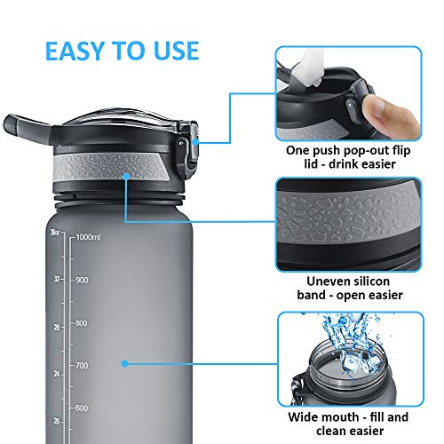 STOON Sports Water Bottle, 36oz Tritan BPA Free Water Bottle with One Click Open Flip Lid, Leak Proof Lock, Large Water Bottle for Outdoor Hiking Camping Travel - Thumbnail 5