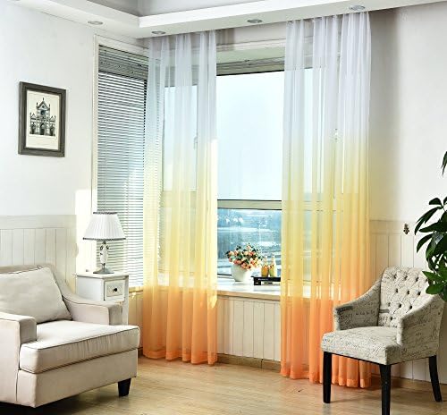 Jarl home Eyelet Voile Sheer Curtains, Gradient Grommet Top for Bedroom and Living Room,Golden,52Wx84L inch