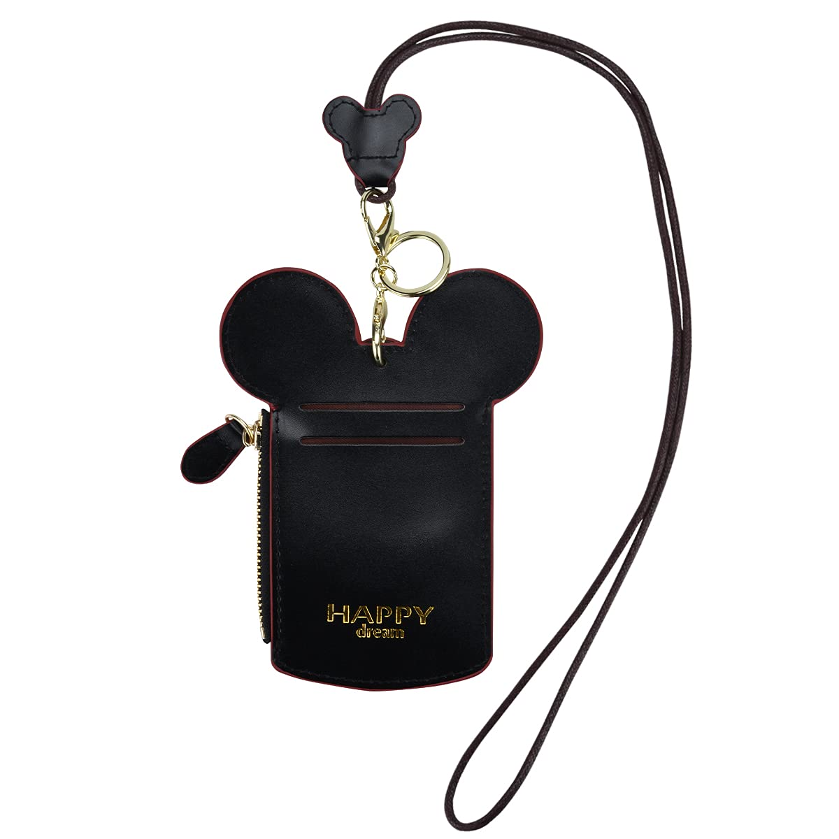 COCO LEE Chic Black Cute Travel PU Leather Student ID Card Holder Lanyard Neck Pouch Bag with Coin Wallet Purse for School Students Women Kids Teens Girls