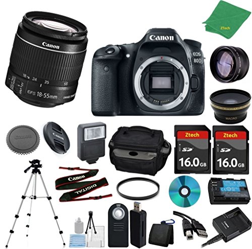 Canon EOS 80D Camera with 18-55mm IS STM + 2pcs 16GB Memory + Case + Card Reader + Tripod + Starter Set + Wide Angle + Telephoto + Flash + Filter - International Version Canon EOS 80D Camera with 18-55mm IS STM + 2pcs 16GB Memory + Case + Card Reader + Tripod + Starter Set + Wide Angle + Telephoto + Flash + Filter - International Version