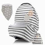 She Loves Baby Car Seat Canopy, Nursing & Shopping Cart Cover, Stroller Blanket | Stretchy& Lightweight Rayon Easy To Fold & Carry | Front Pocket For Pacifier Storage & Bonus baby bib