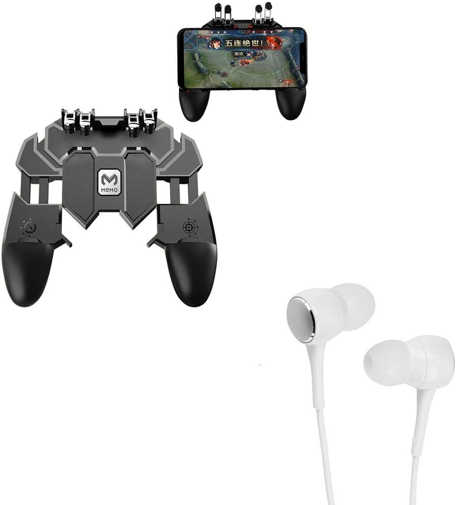 Rednix AK66 Six Finger All-in-One Mobile Game Controller Fire Button with P1000 Wired Stereo Bass Hands-Free Earbud Headset