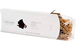 ZACCAGNI PASTIFICIO Zaccagni Organic Whole Wheat Mezzi Rigatoni Pasta (1.1lb/500g), Imported from Abruzzo - Italy, Bronze Die Cut, Made from 100% Organic Durum Wheat Semolina