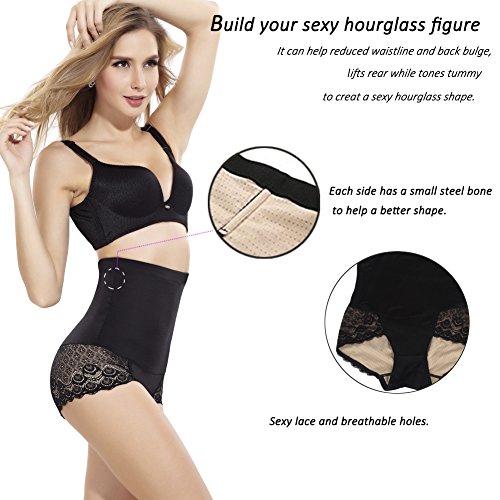 TINGLU High Waist Butt Lifter with Steel Bone Breathable Body Shaper Panty for Women(L,Black)