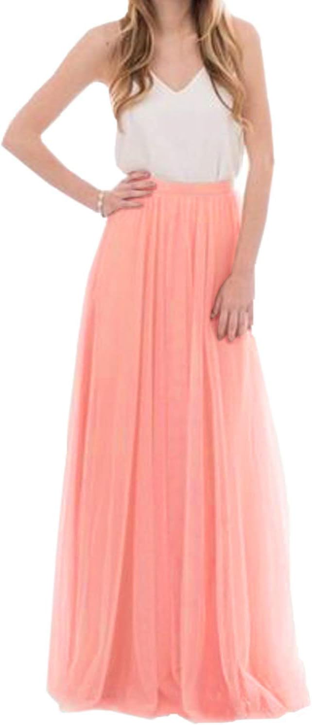 Uswear Women Wedding Long Tulle Skirt Dress Bridal Bridesmaids Floor Length High Waisted Maxi Tutu Party Dress