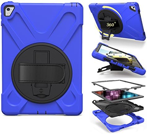 Minghuge -9.7" iPad Pro Air 3 Multi-function iPad Protector Case. 3 Layer Shock Proof Armor, 360 Degree Rotating Hand Attachment, Shoulder Carrier | iPad Pro-9.7" Screen (Blue)