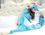 iSZEYU Adult Pajamas Unicorn Costume Onesies for Women Men Teen Girl Animal Onsie Youth,Blue Unicorn,S Fit Height 59