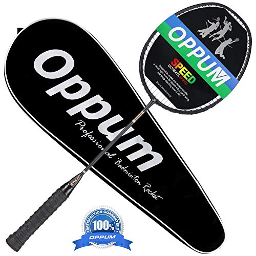 OPPUM Graphite Badminton Racket Integral Moulding Craft Racket Full Carbon Fiber Material Lightweight 1 Player Badminton Racquet-Black