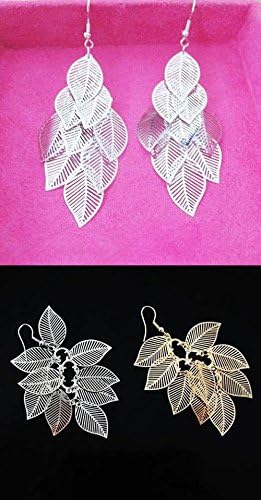 US OFTENBUY LIMITED 1 Pair Bohemia Nine Leaves Long Fashion Dangle Earrings Lightweight Filigree Stylish Funky Glittering Silver