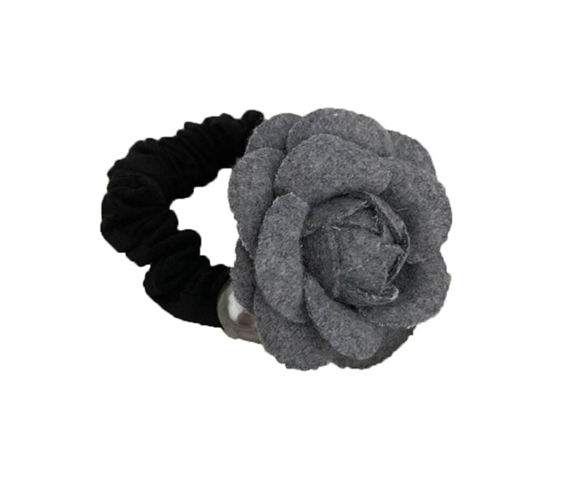 Hair Band Rope Camellia Flower Ponytail Holder Scrunchie Hairband Accessories Flower Elastics Hair Ties Stretchy Rubber Hairband Slim Headband Scrunchies Ponytail Holder Ring Loop for Women Girl