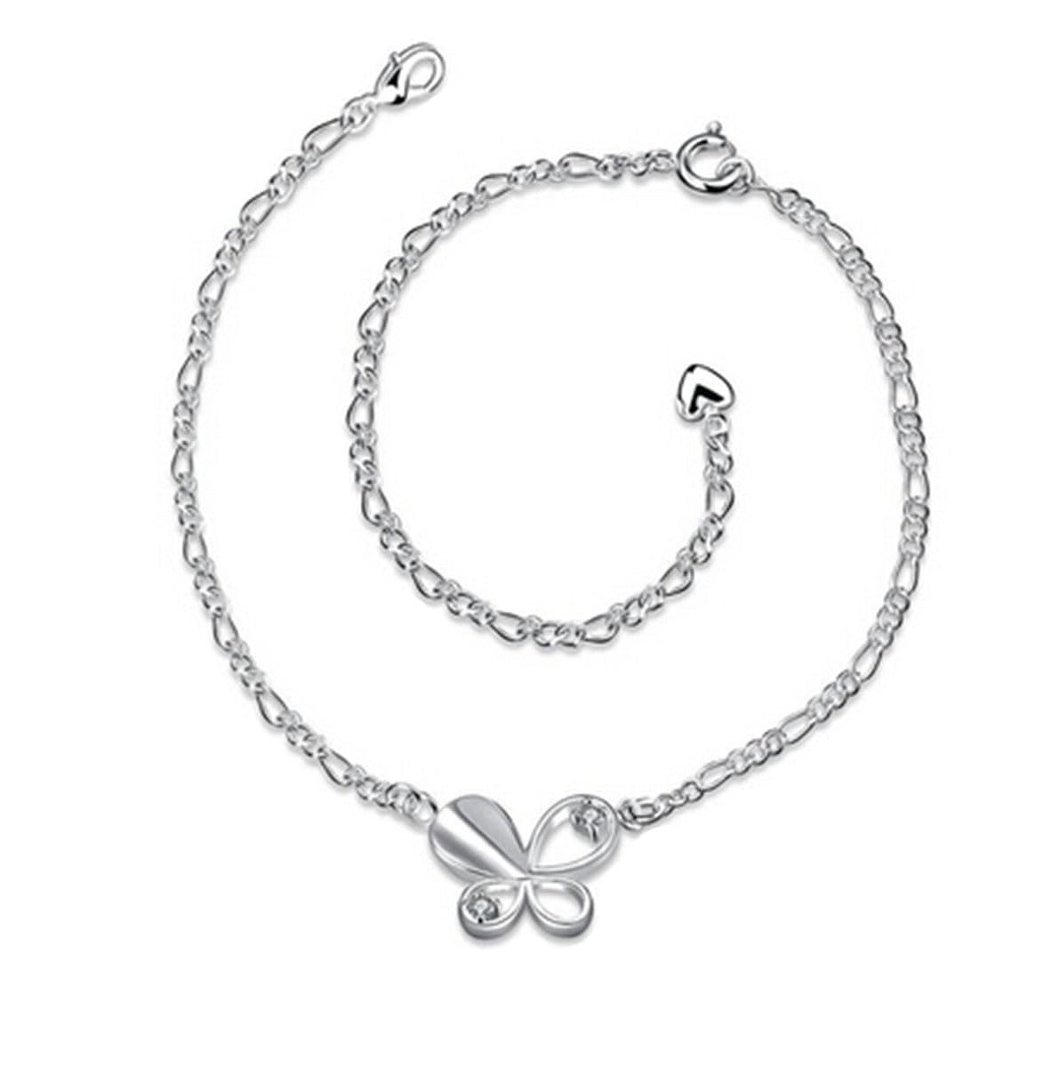 BROWOL 925 Sterling Silver Adjustable Butterfly Cubic Zirconia Anklet for Women Girls Men, 20 centimeters, Sterling Silver, Cubic Zirconia
