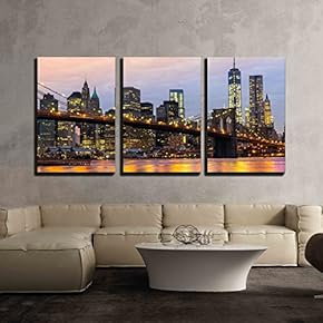 3 Piece Canvas Wall Art - Manhattan Skyline at Sunrise, New York City, USA. - Modern Home Art Stretched and Framed Ready to Hang - 16"x24"x3 Panels