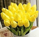 StillCool Artificial Flowers Tulip 12pc/Set Pu Stunning Holland Mini Tulip Real Touch Wedding Flower Artificial Flowers Latex Plants Party Home Hotel Event Decoration (Yellow)